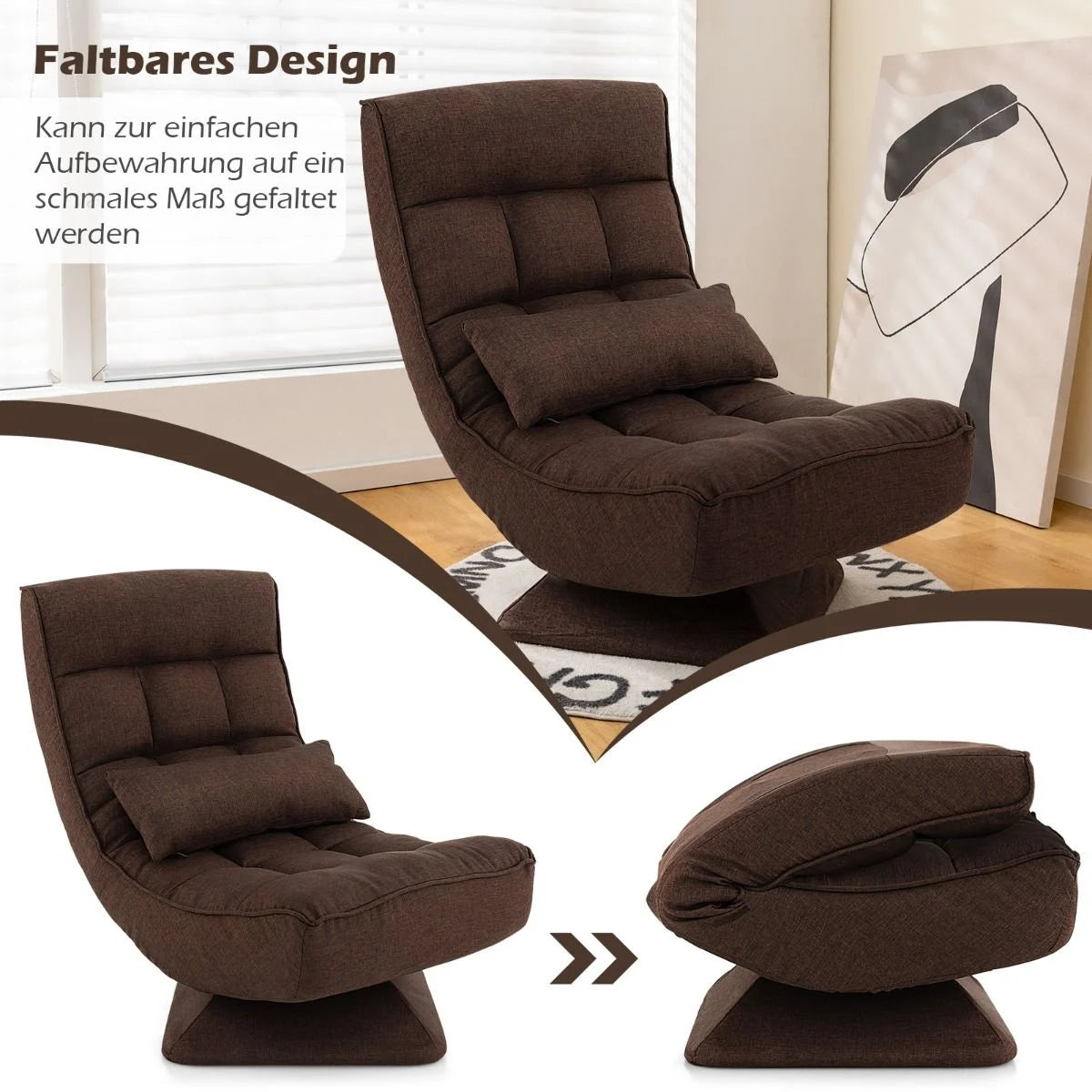 360° Drehbarer Bodensessel Mit Rückenlehne & Lendenkissen Bodenstuhl Lazy Sofa