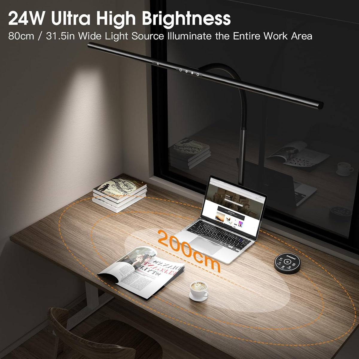 Schreibtischlampe LED Mit Gestensteuerung & Fernbedienung, 24W 80CM Klemmbare Dimmbare Monitor Lampe, Tageslichtlampe Für Arbeiter in Büro Leser Architekenden Schneider