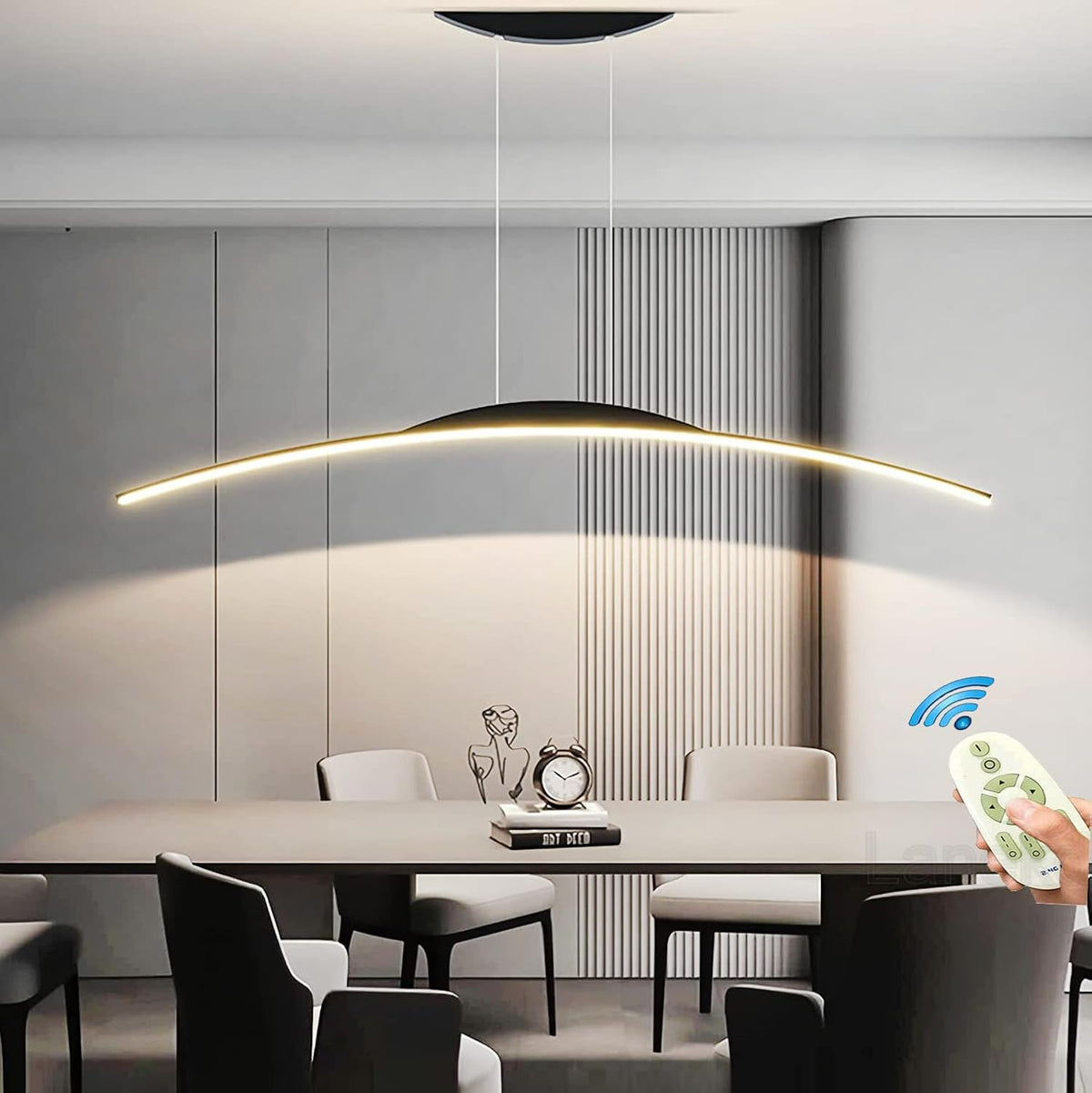 Lampe Moderne Esstischlampe LED Pendelleuchte Dimmbar, Esszimmerlampe Wohnzimmerlampe Küchenlampe Hängend Leuchte, 3000K-6500K Mit Fernbedienung Hängelampe Höhenverstellbar (Schwarz, L80Cm)