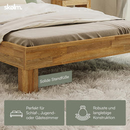 Floki Massivholzbett 140X200 Cm Aus Eiche - Hochwertiges Bettgestell - Bettrahmen Mit Bettkopf - Holzbett in Natur Geölt - Bett Geeignet Als Doppelbett - Futonbett Schlafzimmer