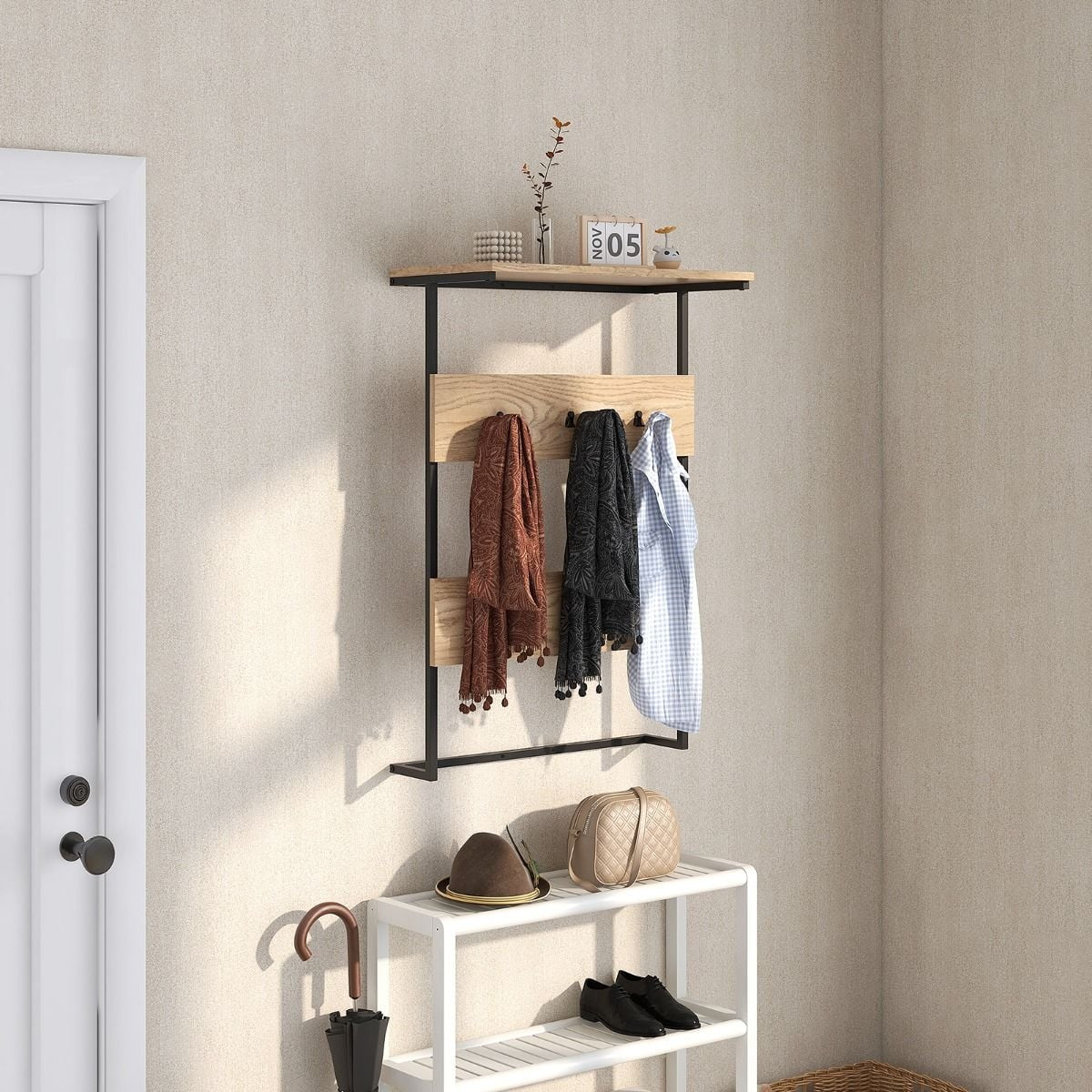Wandgarderobe Mit Ablage & 6 Haken Wandregal Industrielle Garderobenleiste Kleiderstange
