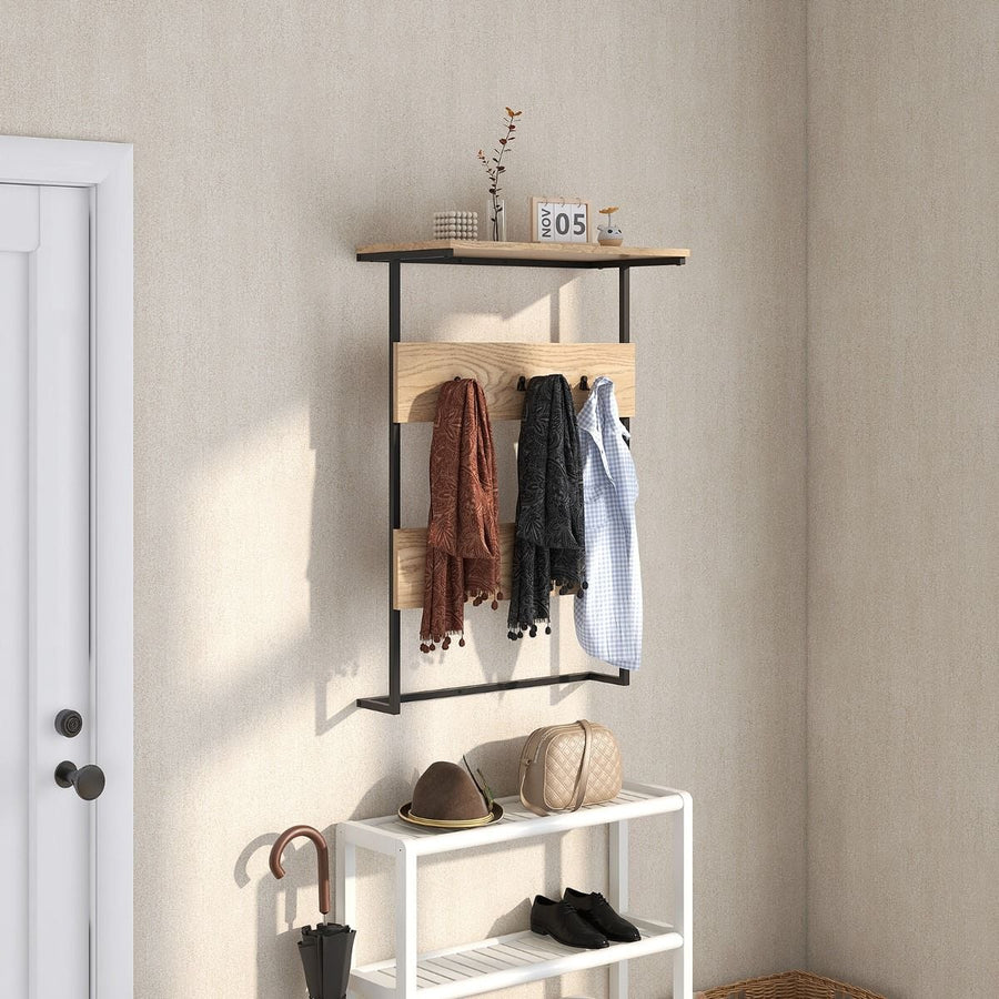 Wandgarderobe Mit Ablage & 6 Haken Wandregal Industrielle Garderobenleiste Kleiderstange
