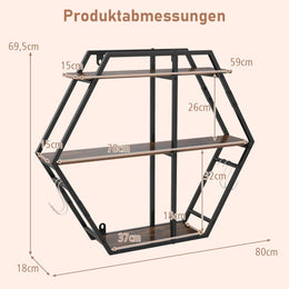 Industrielle Hexagon Wandregal 3-Stufiges Dekorative Schwebende Regal Mit Haken Rustikal