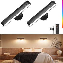 Popoiron Akku Wandleuchten 7500Mah, Wiederaufladbare Led-Wandleuchten Für Schlafzimmer Mit Touch- Und Fernbedienung, 3 Farben, Kabellose Wandlampe, 360° Drehbar, Dimmbare Mit 15 Rgb-Farben