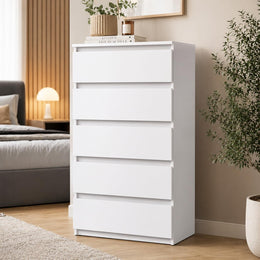 Kommode Mit 5 Schubladen - Holz Sideboard 70X115X33,5 Cm (B/H/T) - Schmale Kommode Für Schlafzimmer & Flur - Regal Mit Schubladen - Schrank Mit Schubladen (Grau Matt/Wotan)
