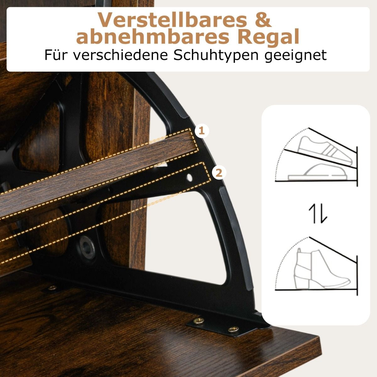 Schuhschrank Mit 2 Klappfächern Schlankes Verstecktes Holz-Schuhregal Weiß/Rustikale Holzoptik