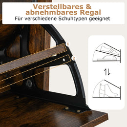 Schuhschrank Mit 2 Klappfächern Schlankes Verstecktes Holz-Schuhregal Weiß/Rustikale Holzoptik