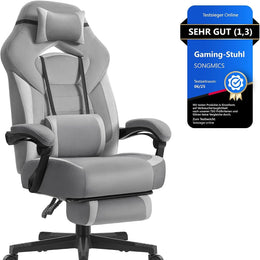 SONGMICS Gaming-Stuhl, Ergonomisches Design, Mit Fußstütze | Bürostuhl, Computerstuhl, Verstellbares Kopfkissen, Lendenkissen, Tragkraft 150 Kg, OBG077G01