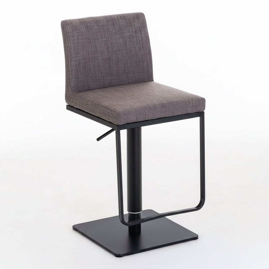 CLP 2Er Set Barhocker Panama Mit Stoffbezug I Höhenverstellbarer Barstuhl I Thekenhocker Mit Lehne Und Fußstütze, Farbe:Grau, Gestell Farbe:Schwarz