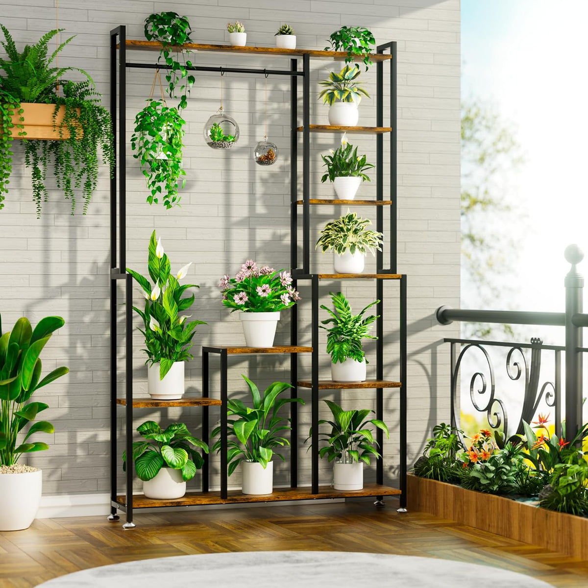 Pflanzenständer Mit Wachstumslicht – 180 Cm Hoch, Blumenständer Mit 8 Etagen, Metall, Quadratisches Design, Pflanzenregal Für Wohnzimmer, Balkon, Terrasse Und Garten