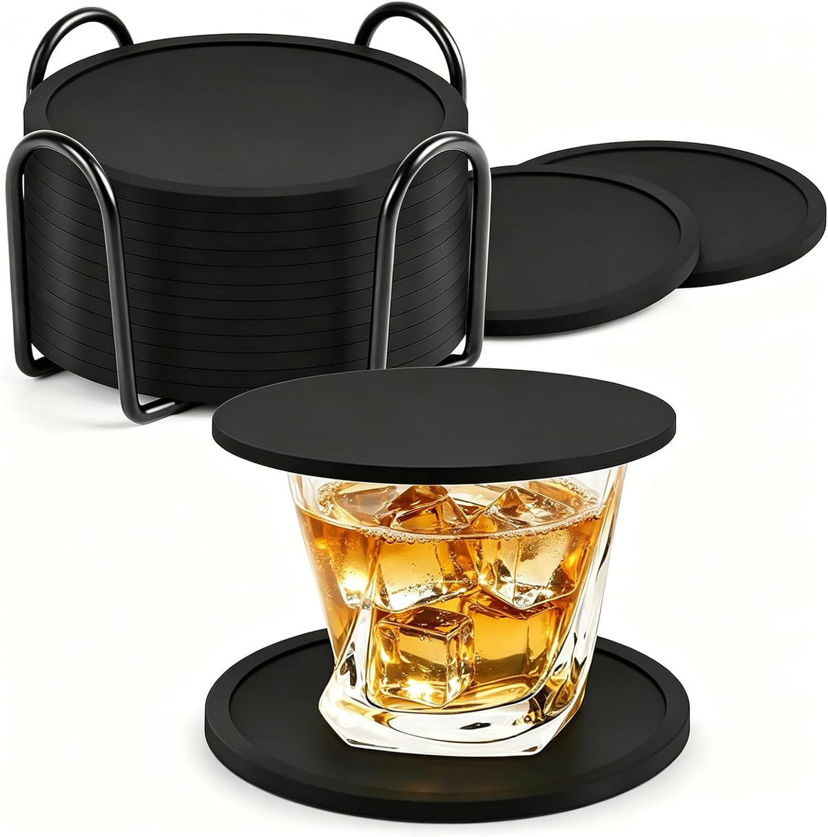 Untersetzer Gläser Filz Untersetzer Rund 12Er Set 10Cm Bierdeckel Glasuntersetzer Mit Halter Für Getränke, Zuhause Restaurant Büro Und Bar
