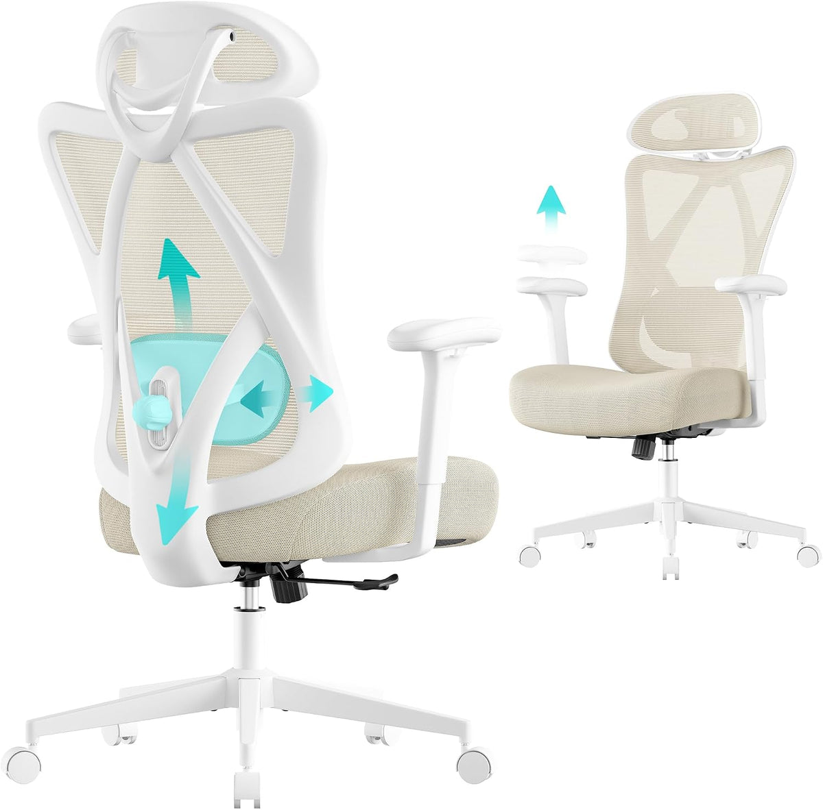 SONGMICS Bürostuhl, Ergonomischer Schreibtischstuhl, 150 Kg | Computerstuhl, Netzstuhl, Verstellbare Lendenstütze Und Kopfstütze, Bis 150 Kg Belastbar, OBN063B01