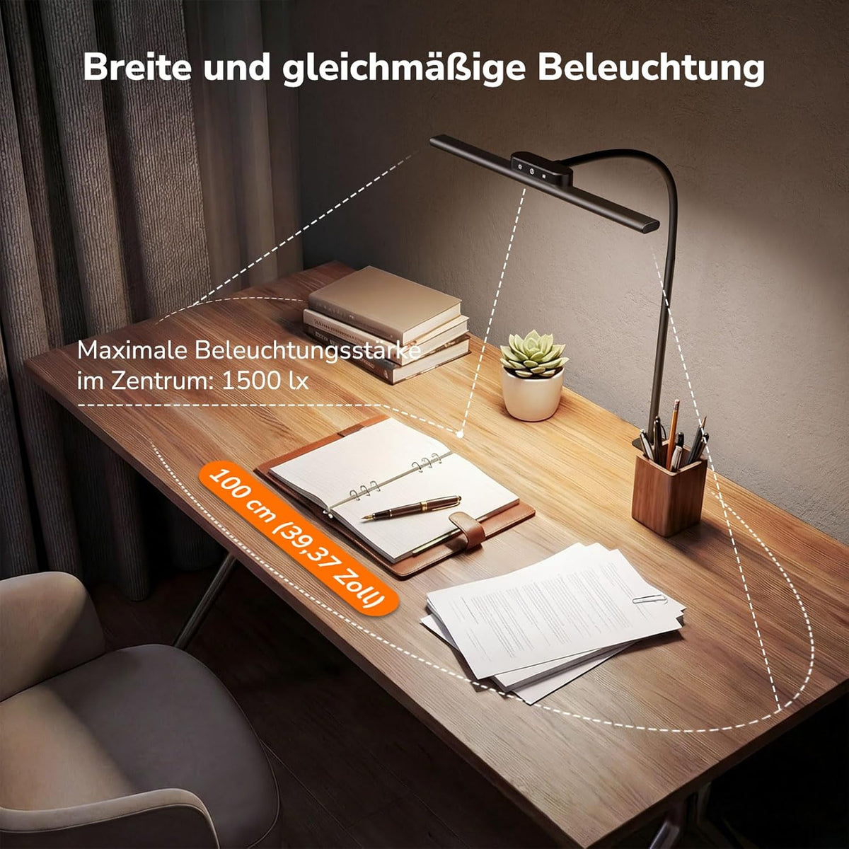 Lepro 11W Schreibtischlampe LED Klemmbar, Augenschonende Und Dimmbar Schreibtisch Lampe, 5 Farbtemperaturen Und 5 Helligkeitsstufen, Mit Flexiblem Schwanenhals, Für Home Office & Büro, Schwarz