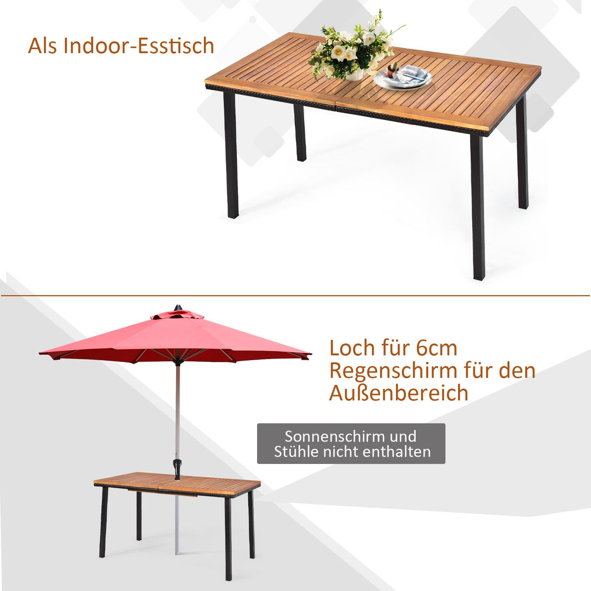 Gartentisch Esstisch Mit Schirmloch Holztisch Terrassentisch Akazienholz 140 X 75 X 76 Cm Natur