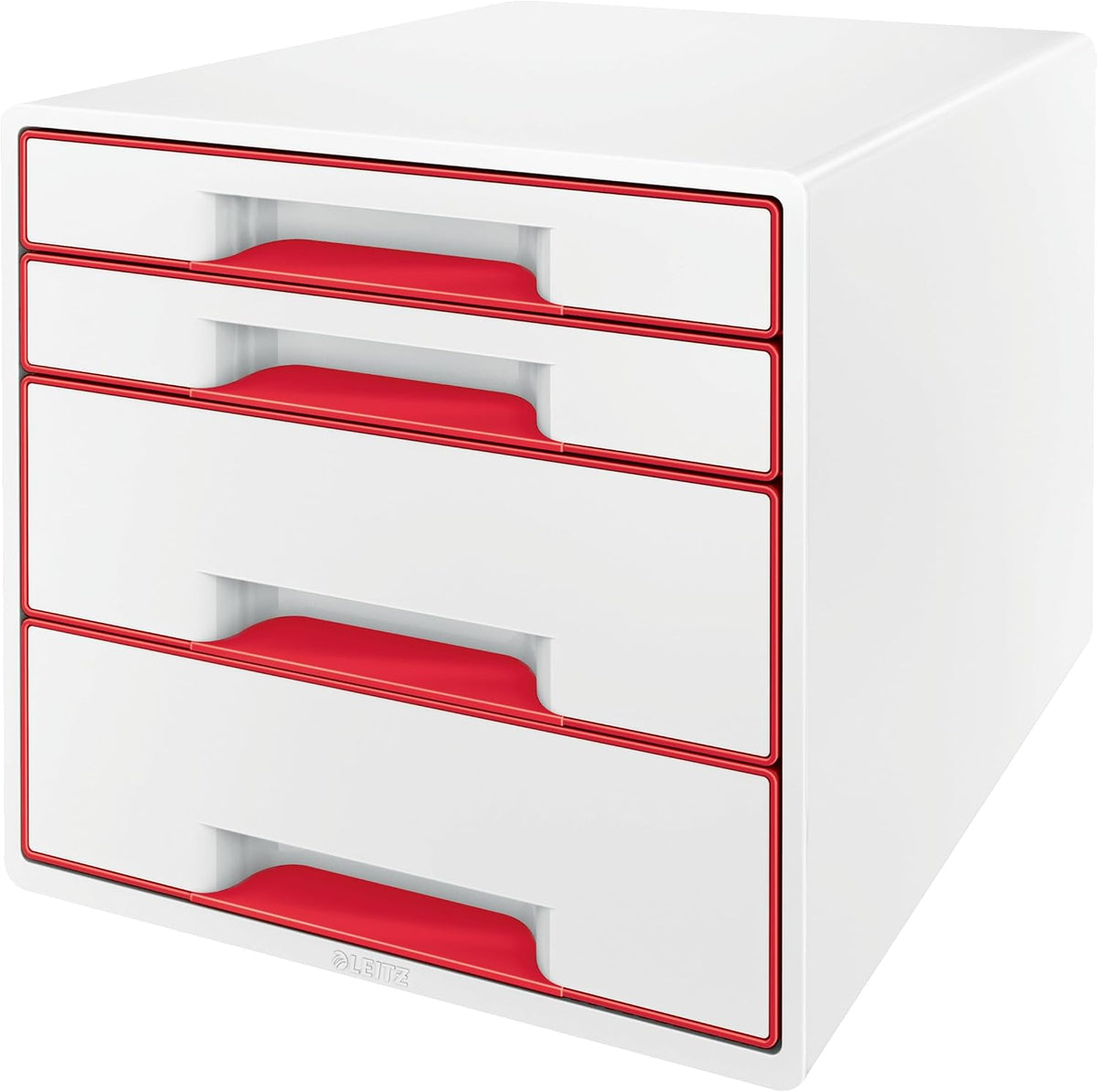 Leitz CUBE Schubladenbox Mit 4 Schubladen, Weiß/Grau, A4, Inkl. Transparentem Schubladeneinsatz, WOW, 52132001