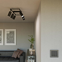 Deckenstrahler LED Schwarz - Deckenstrahler 6 Flammig - LED Deckenleuchte Schwenkbar - GU10 Deckenlampe Spot - Spotlight Lampe Modern - Strahler Deckenspot Für Küche, (6 Flammig, Schwarz)