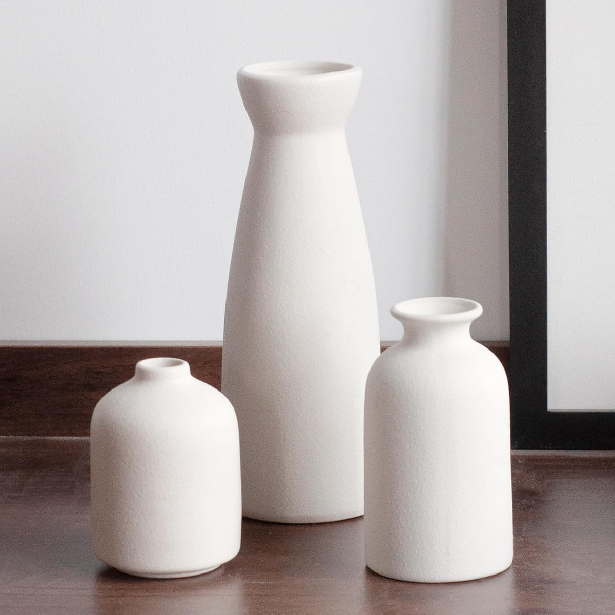 CEMABT Keramik Vasen 3Er-Set Kleine Blumenvasen Für Dekor, Moderne Rustikale Bauernhaus Home Decor, Dekorative Für Pampas Grass&Getrocknete Blumen, Idee Regal,Tisch, Bücherregal,Mantel (Natur)