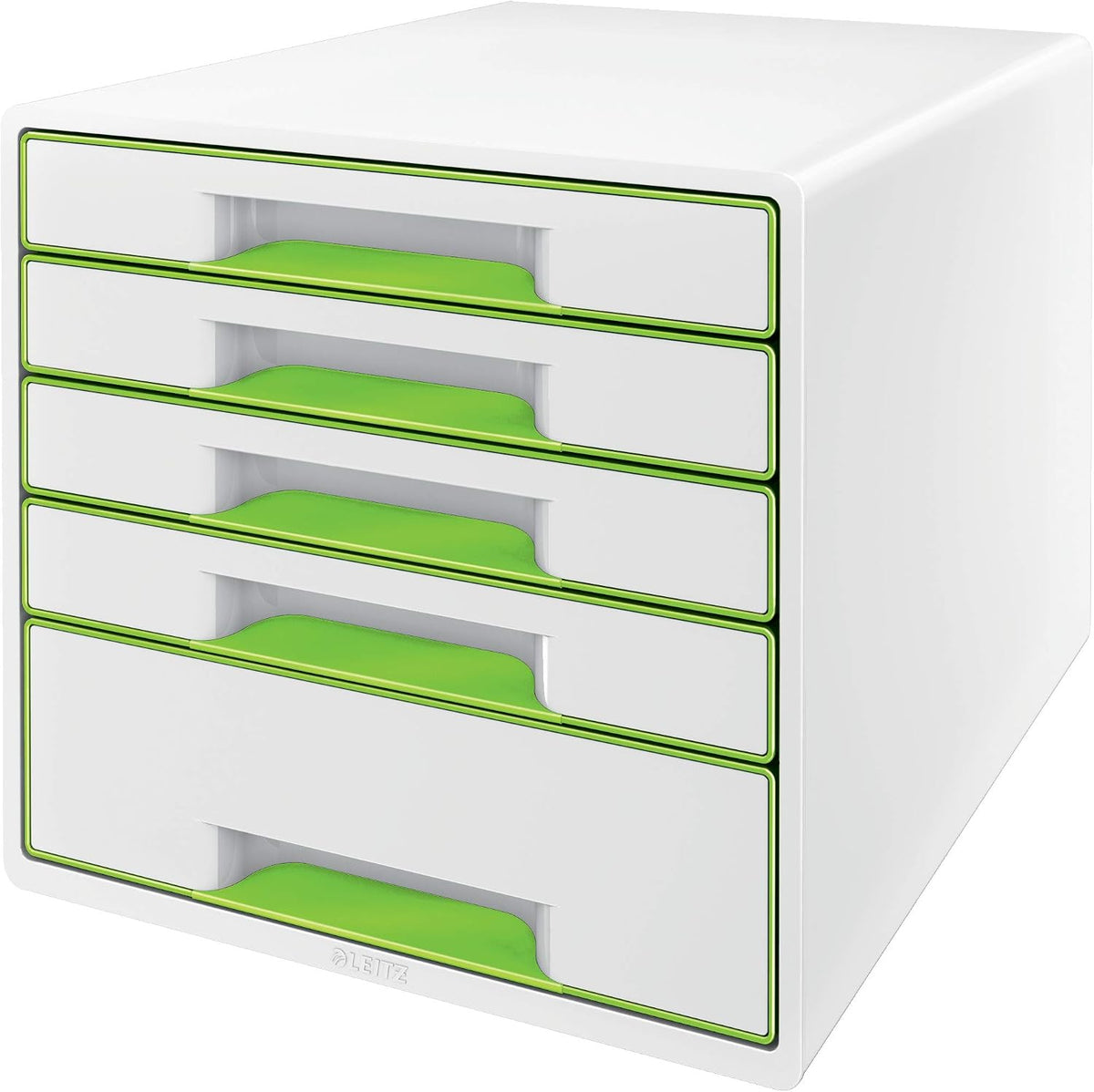 Leitz CUBE Schubladenbox Mit 4 Schubladen, Weiß/Grau, A4, Inkl. Transparentem Schubladeneinsatz, WOW, 52132001