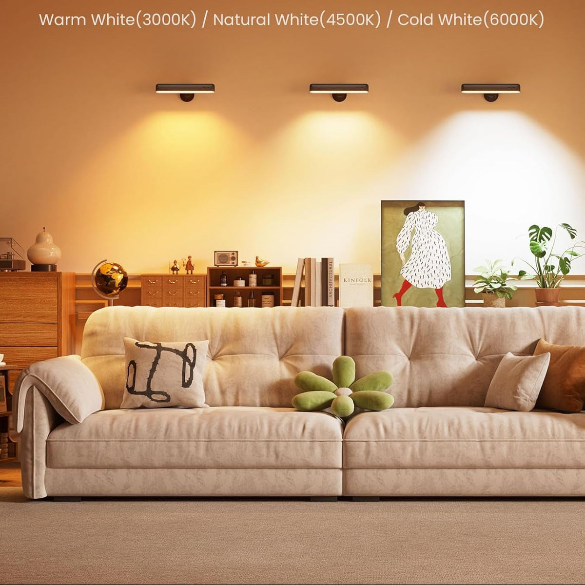 Popoiron Akku Wandleuchten 7500Mah, Wiederaufladbare Led-Wandleuchten Für Schlafzimmer Mit Touch- Und Fernbedienung, 3 Farben, Kabellose Wandlampe, 360° Drehbar, Dimmbare Mit 15 Rgb-Farben