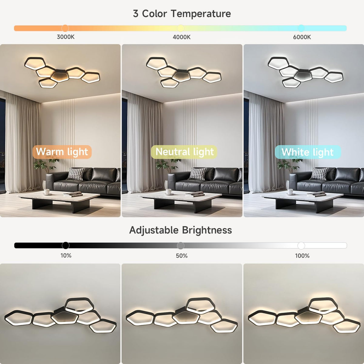 LED Deckenleuchte Wohnzimmer Dimmbar 90 Cm 58W | Mit Fernbedienung,3000K–6500K, Nachtlicht, Memory-Funktion, Schwarze Deckenlampe Für Schlafzimmer, Küche