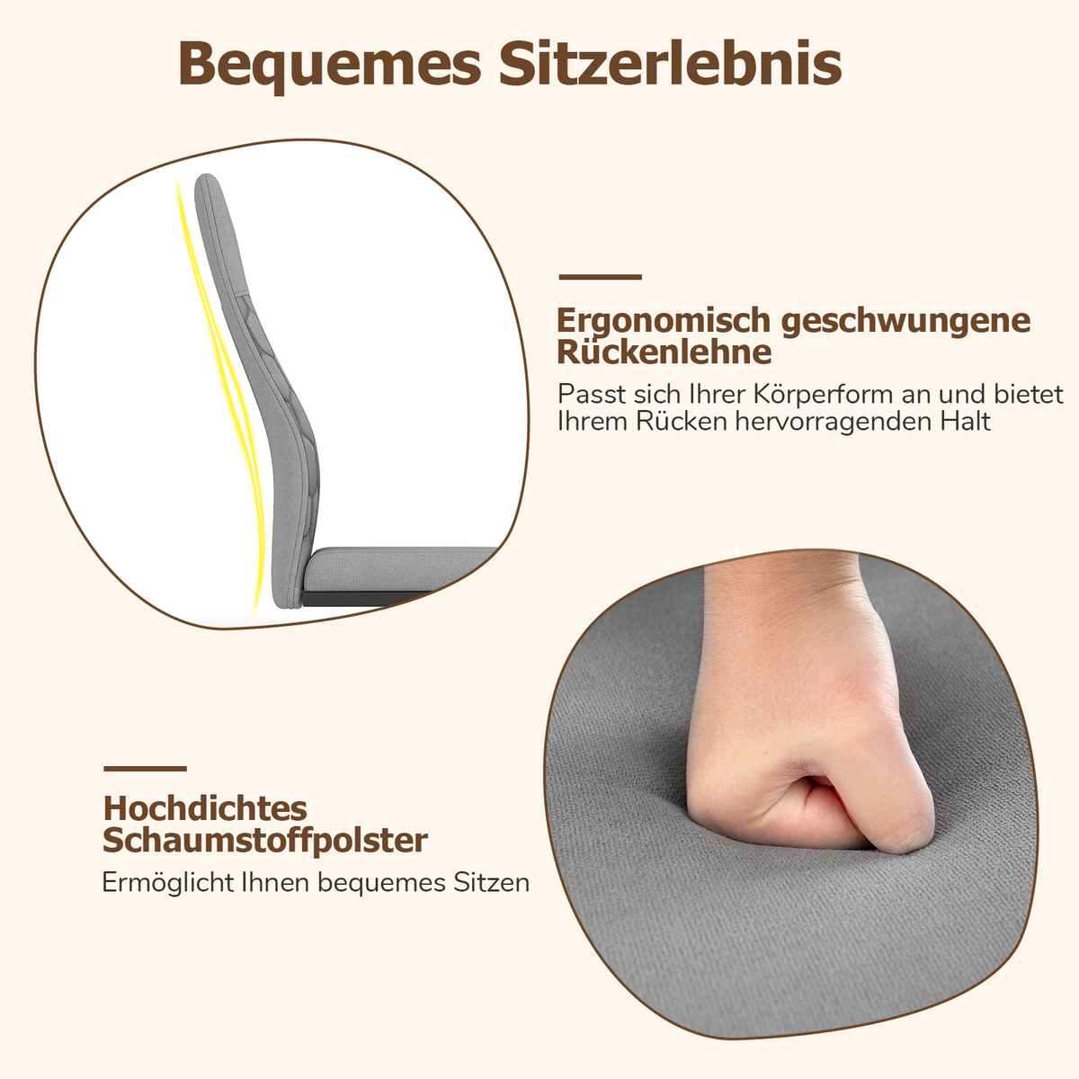 4Er-Set Moderne Esszimmerstühle Armloser Küchenstuhl Mit Geneigter Hoher Rückenlehne Grau