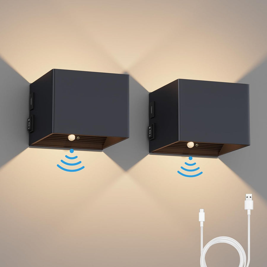 K-Bright Akku Wandleuchte Mit Bewegungsmelder Innen LED Wandlampe Batteriebetrieben Mit Schalter,5W USB Aufladbare Wandbeleuchtung Magnetische Flurlampe, Für Schlafzimmer Wohnzimmer Treppe,Anthrazit