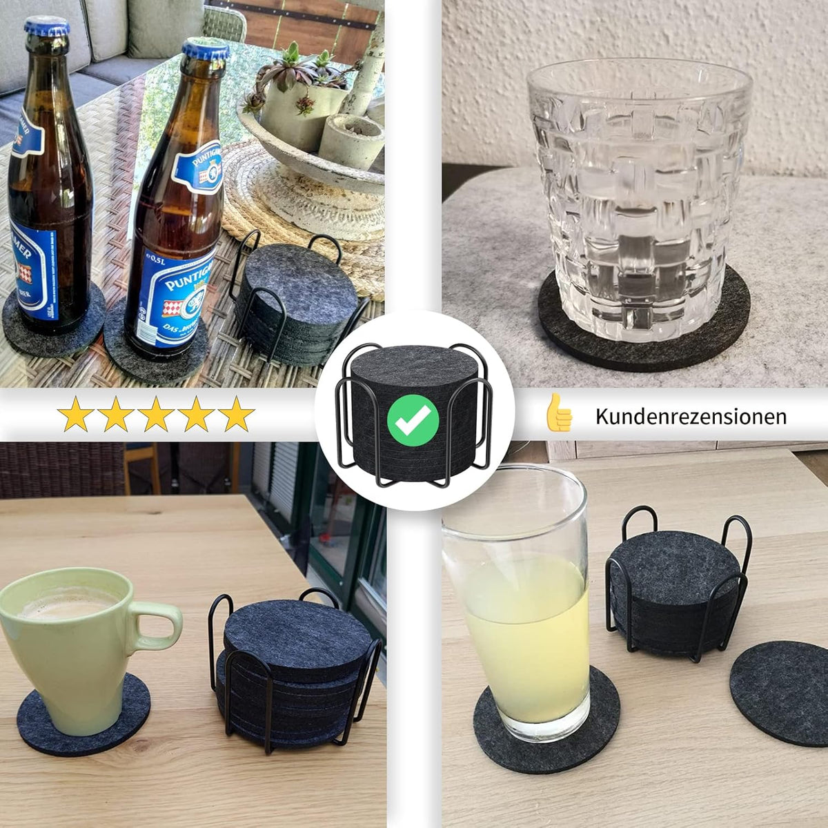 Untersetzer Gläser Filz Untersetzer Rund 12Er Set 10Cm Bierdeckel Glasuntersetzer Mit Halter Für Getränke, Zuhause Restaurant Büro Und Bar