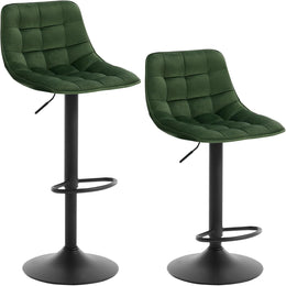 WOLTU 2Er Set Barhocker Küchenstuhl Barstuhl Mit Rückenlehne Und Einstellgriff, Höhenverstellbar & 360° Drehbar, Tresenhocker Bar Hocker Aus Hochwertigem Samt Und Metall, Dunkelgrün