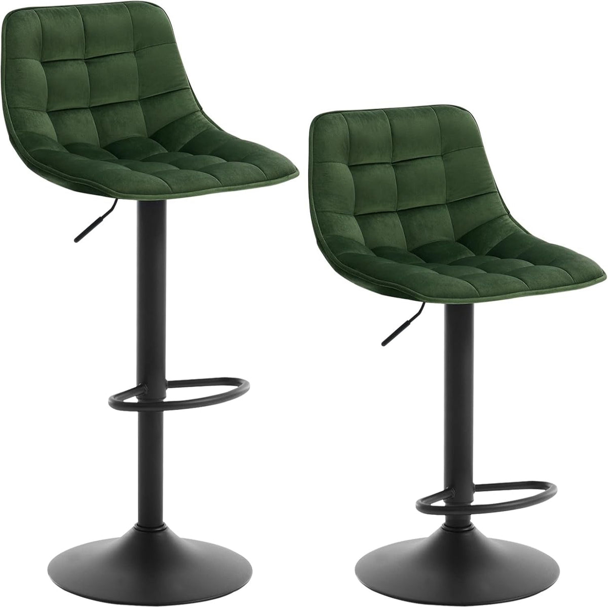WOLTU 2Er Set Barhocker Küchenstuhl Barstuhl Mit Rückenlehne Und Einstellgriff, Höhenverstellbar & 360° Drehbar, Tresenhocker Bar Hocker Aus Hochwertigem Samt Und Metall, Dunkelgrün