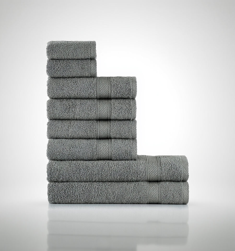 Handtücher Set Grau 8-TLG / 2 Badetücher 70X140 + 4 Handtücher 50X90 + 2 Gästehandtücher 30X50 - Handtuch Mit Aufhänger Baumwolle Saugfähige Weiche Luxus Duschhandtücher - Anthrazit