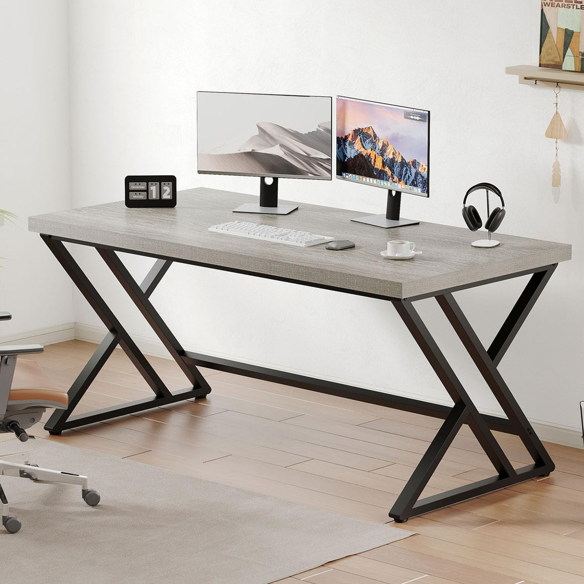 LVB Moderner Computertisch Industrieller Heimbür Mit Stauraum, Metall-Holz, Schreibtisch Arbeitszimmer Computertisch Für Schlafzimmer Einfacher Gaming-Schreibtisch Rustikales Braun