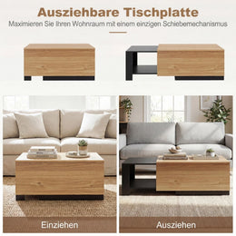 Couchtisch Wohnzimmertisch Mit Ausziehbarer Schublade & Verstecktem Geheimfach Rechteckiger Kaffeetisch