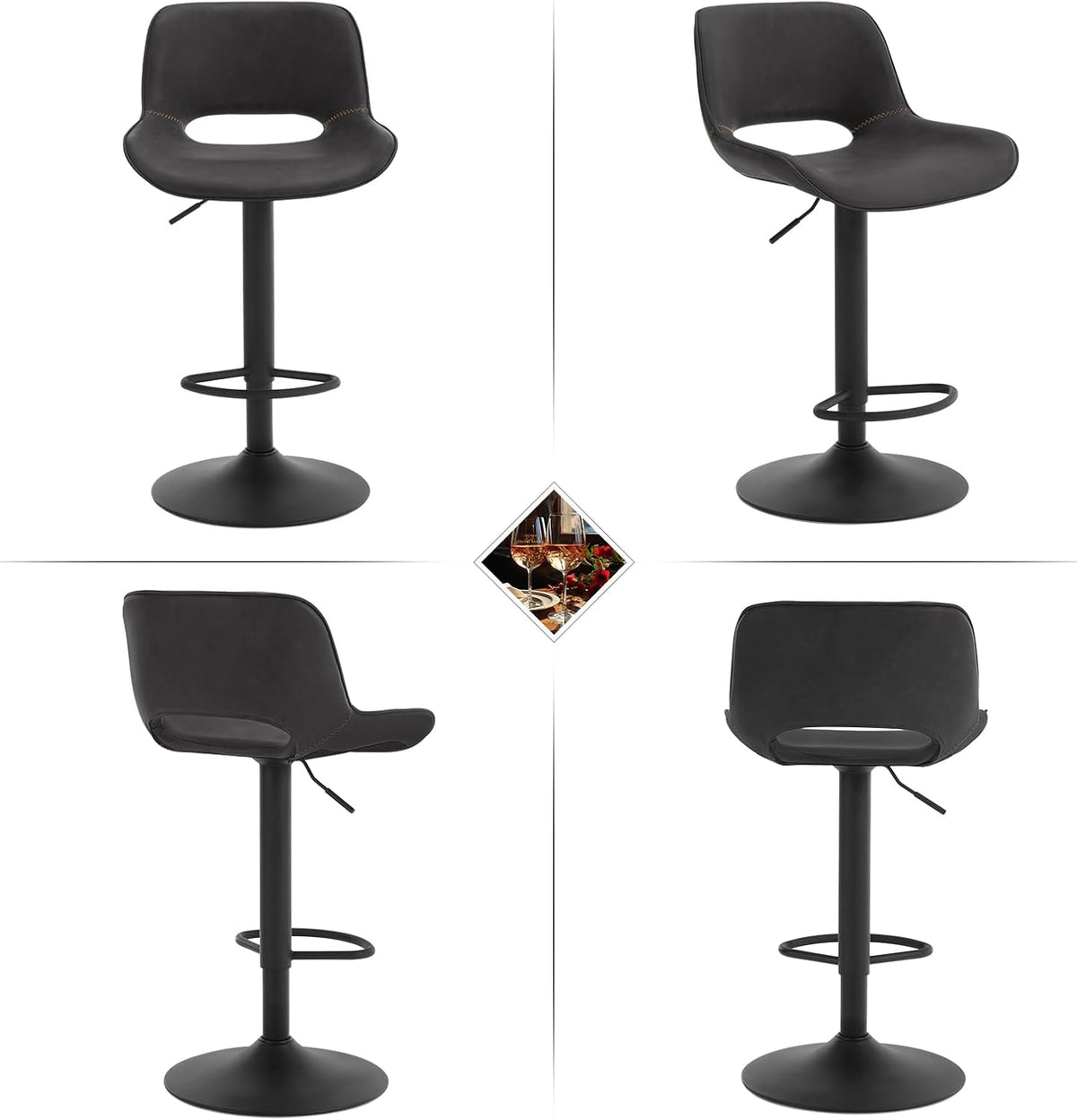 WOLTU Barhocker 2Er Set, Barstuhl Höhenverstellbar, Bar Hocker Stühle, Tresenstuhl, Kunstleder Stuhl, Tresenhocker, Bistrostuhl, Drehhocker, Mit Rückenlehne Fußstütze, Metall, Anthrazit, Bh402An-2