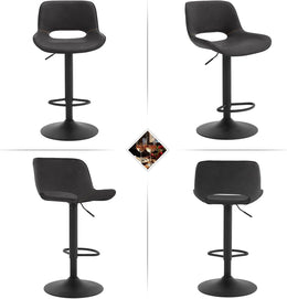 WOLTU Barhocker 2Er Set, Barstuhl Höhenverstellbar, Bar Hocker Stühle, Tresenstuhl, Kunstleder Stuhl, Tresenhocker, Bistrostuhl, Drehhocker, Mit Rückenlehne Fußstütze, Metall, Anthrazit, Bh402An-2