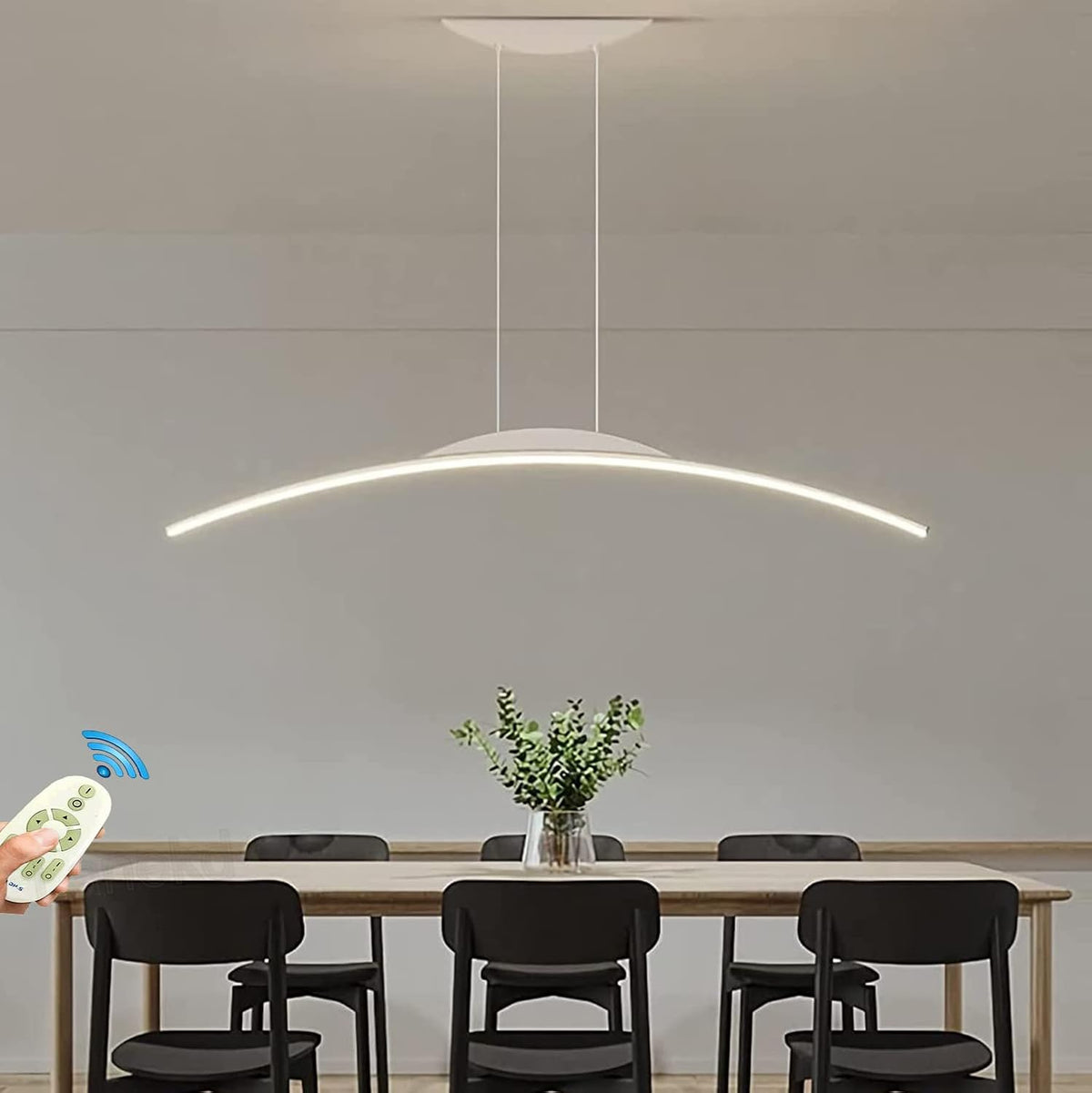Lampe Moderne Esstischlampe LED Pendelleuchte Dimmbar, Esszimmerlampe Wohnzimmerlampe Küchenlampe Hängend Leuchte, 3000K-6500K Mit Fernbedienung Hängelampe Höhenverstellbar (Schwarz, L80Cm)
