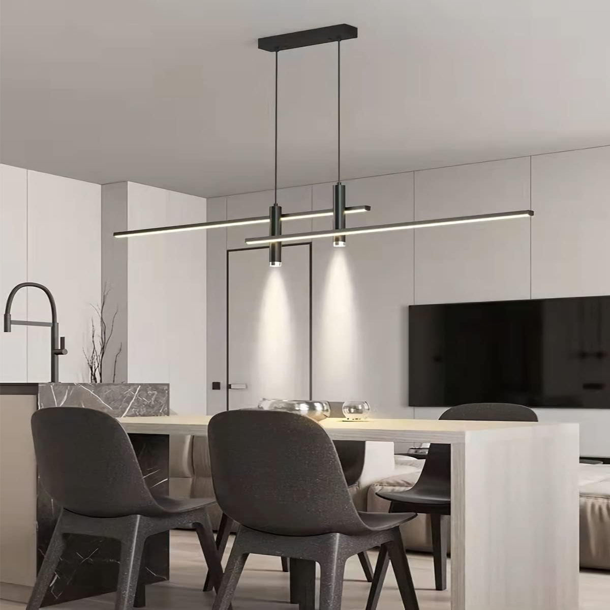 Moderne LED Pendelleuchte Esstisch Hängelampe Dimmbar Mit Fernbedienung Esszimmer Hängeleuchte Esszimmerlampe Pendellampe Höhenverstellbar Kronleuchter Für Büro Hängeleuchte (Schwarz, L120Cm)