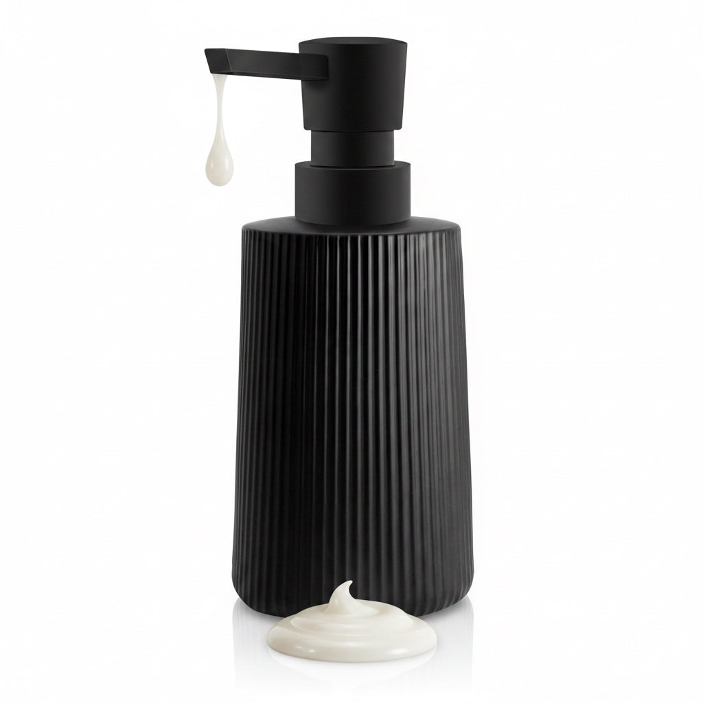 Moderne Seifenspender Glas Spülmittelspender 250Ml Seifenspender Bad Für Badezimmer Arbeitsplatte Küche Soap Dispenser Mit Pumpspender (2, Schwarz)