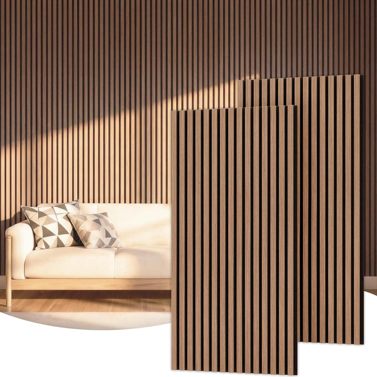 TONOR Akustikpaneele Holz, 4 Stück 120 X 60Cm - 2,88M² Wandpaneele Holz Holzpaneele Wand Als Schallschutzplatten, Wandverkleidung Holzoptik Für Wanddeko Wohnzimmer, Büro, Küche, Eiche