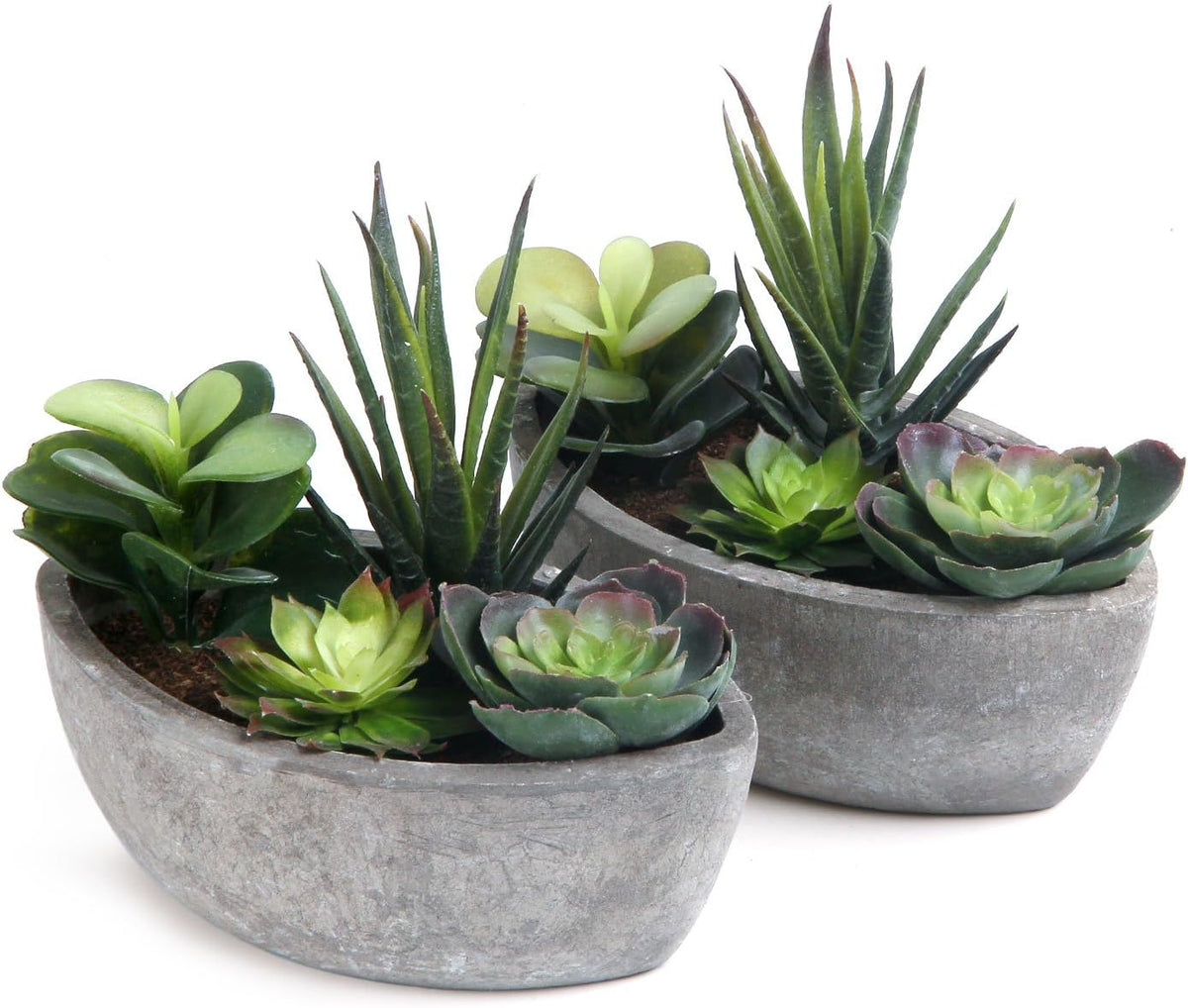 T4U Künstliche Pflanzen Grün Graspflanzen Kunstpflanze Mit Grauen Topf, Klein Kunstpflanze Sukkulenten Künstlich Deko Fake Plant Für Hochzeit Büro Zuhause Wohnung Dekoration, Grün 3Er Set