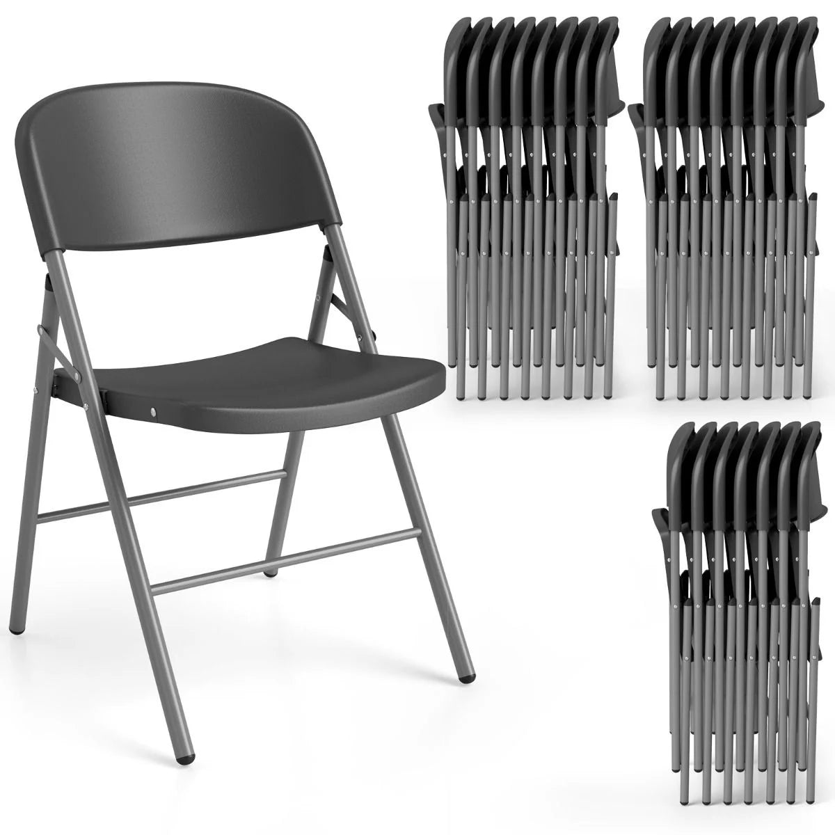 6Er Set Klappstühle Aus Metall & Kunsttoff Faltstuhl Mit 150 Kg Tragfähigkeit Gaststühle Grau