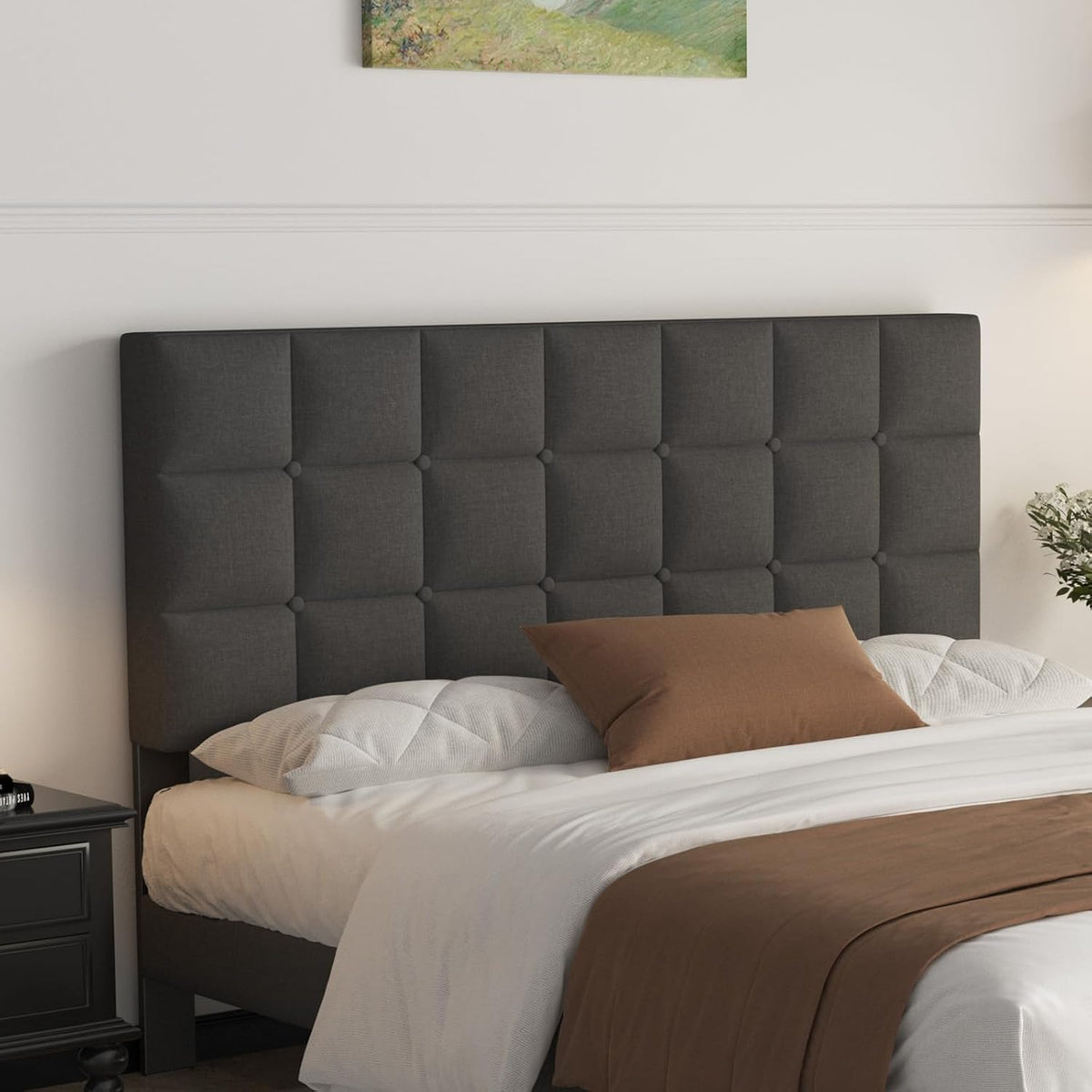Polsterbett 140X200Cm Doppelbett, Bettrahmen Mit Kopfteil Und Lattenrost, Höhe 30 Cm Bettgestell, Dunkelgrau