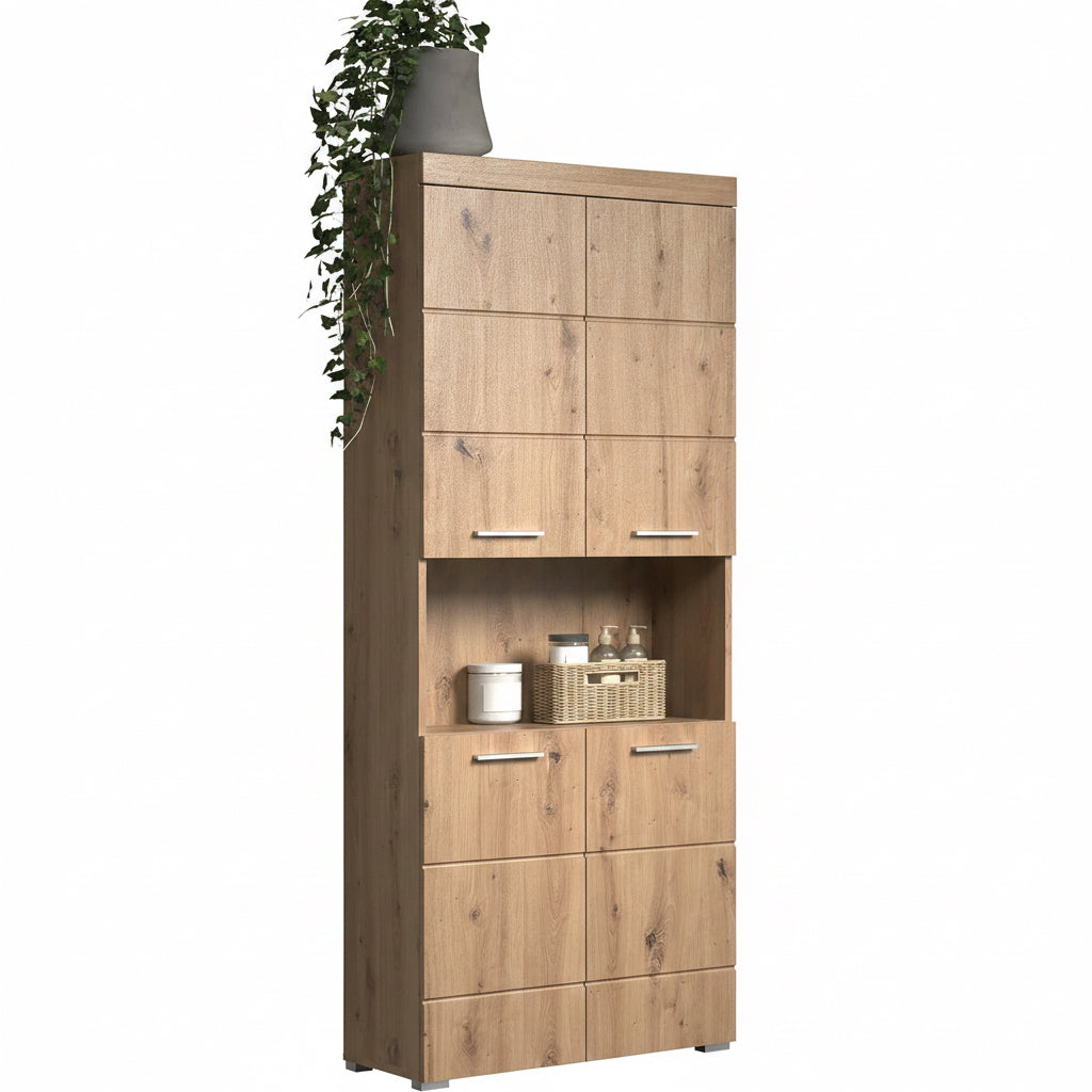 Trendteam Smart Living - Amanda - Hochschrank - Weiß Hochglanz - Badezimmerschrank Mit 2 Verstellbaren Einlegeböden - (Bxhxt) 37 X 190 X 31 Cm - Moderner Badschrank Mit 4 Fächern Und Einer Ablage