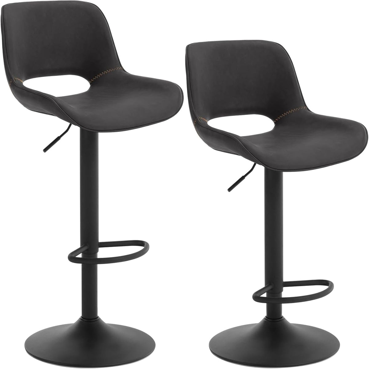 WOLTU Barhocker 2Er Set, Barstuhl Höhenverstellbar, Bar Hocker Stühle, Tresenstuhl, Kunstleder Stuhl, Tresenhocker, Bistrostuhl, Drehhocker, Mit Rückenlehne Fußstütze, Metall, Anthrazit, Bh402An-2