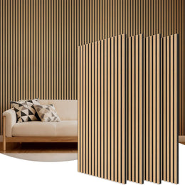 TONOR Akustikpaneele Holz, 4 Stück 120 X 60Cm - 2,88M² Wandpaneele Holz Holzpaneele Wand Als Schallschutzplatten, Wandverkleidung Holzoptik Für Wanddeko Wohnzimmer, Büro, Küche, Eiche