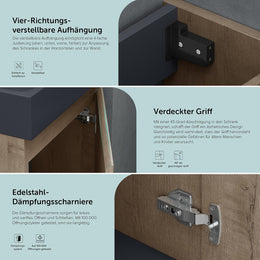 Doporro Badezimmerschrank Badmöbel-Set in Eiche Greige Bxtxh: 46X26X63Cm Waschtisch Mit Unterschrank Mit Mineralguss-Waschbecken in Matt Anthrazit Gäste-Wc Wandmontage Pisa02