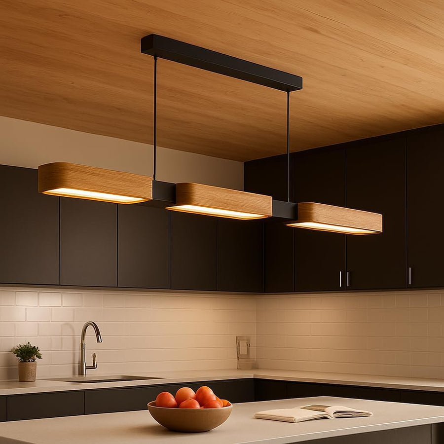 Pendelleuchte Holz 90 Cm Für Esstisch, LED Dimmbar 3000–6500K, Esszimmer Lampe Modern, Hängeleuchte Mit Fernbedienung & Memory Funktion