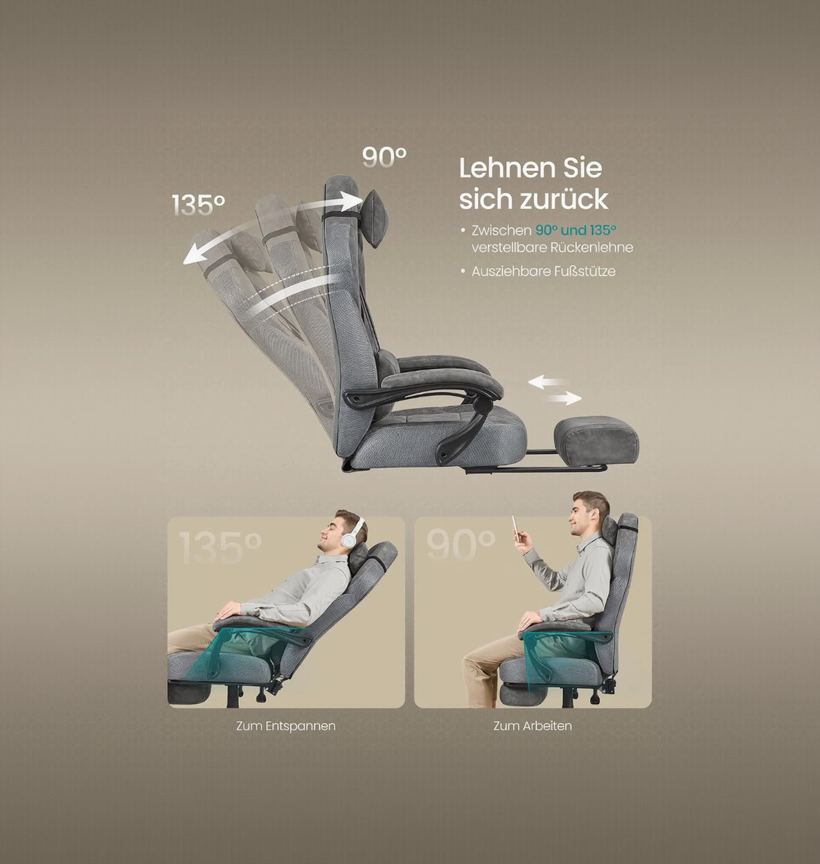 SONGMICS Gaming-Stuhl, Ergonomisches Design, Mit Fußstütze | Bürostuhl, Computerstuhl, Verstellbares Kopfkissen, Lendenkissen, Tragkraft 150 Kg, OBG077G01