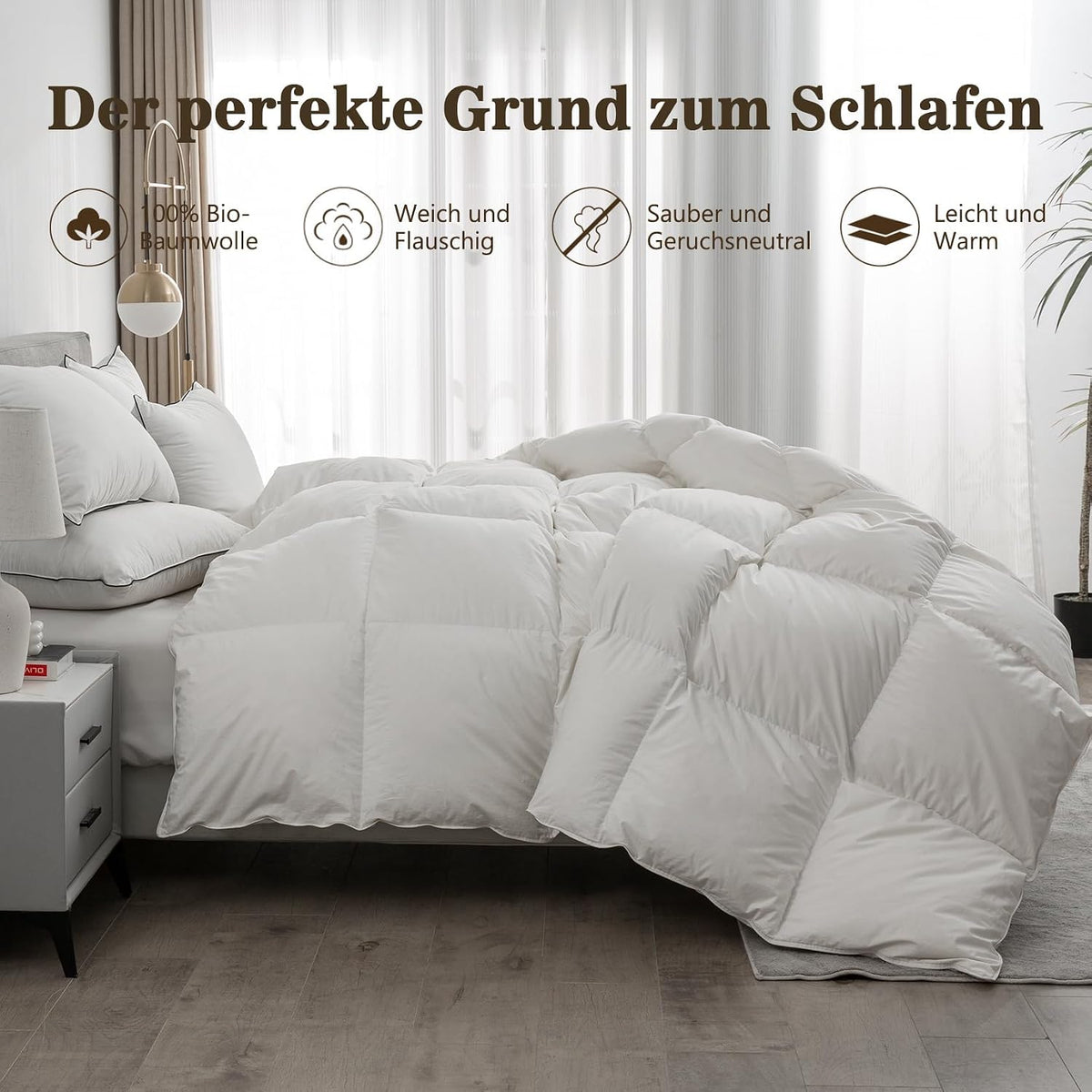 BPC Leichte Daunendecke 135X200, Sommer Bettdecke | 100% Bio-Baumwolle, Weich Federn Daunen Füllung, Öko-Tex Und RDS Zertifiziert Steppdecke, 135X200 Cm, Elfenbeinweiß