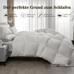 BPC Leichte Daunendecke 135X200, Sommer Bettdecke | 100% Bio-Baumwolle, Weich Federn Daunen Füllung, Öko-Tex Und RDS Zertifiziert Steppdecke, 135X200 Cm, Elfenbeinweiß