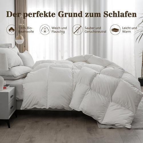 BPC Leichte Daunendecke 135X200, Sommer Bettdecke | 100% Bio-Baumwolle, Weich Federn Daunen Füllung, Öko-Tex Und RDS Zertifiziert Steppdecke, 135X200 Cm, Elfenbeinweiß